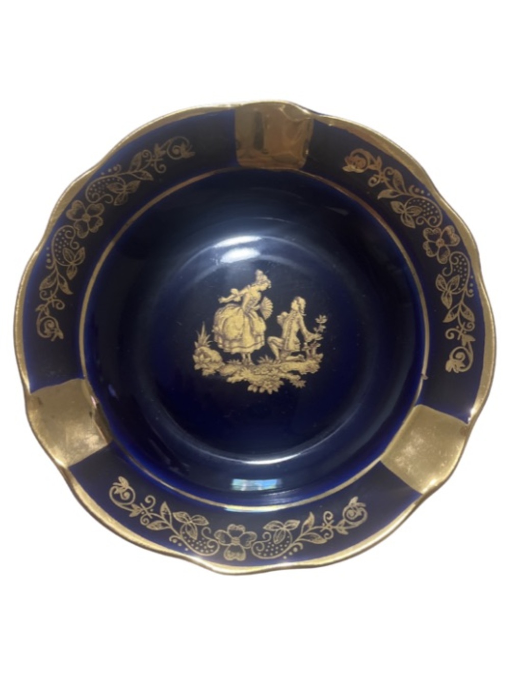 Vtg. Limoges France Cobalt Blue 22K Gold Courting Couple
Porcelain Trinket Dish